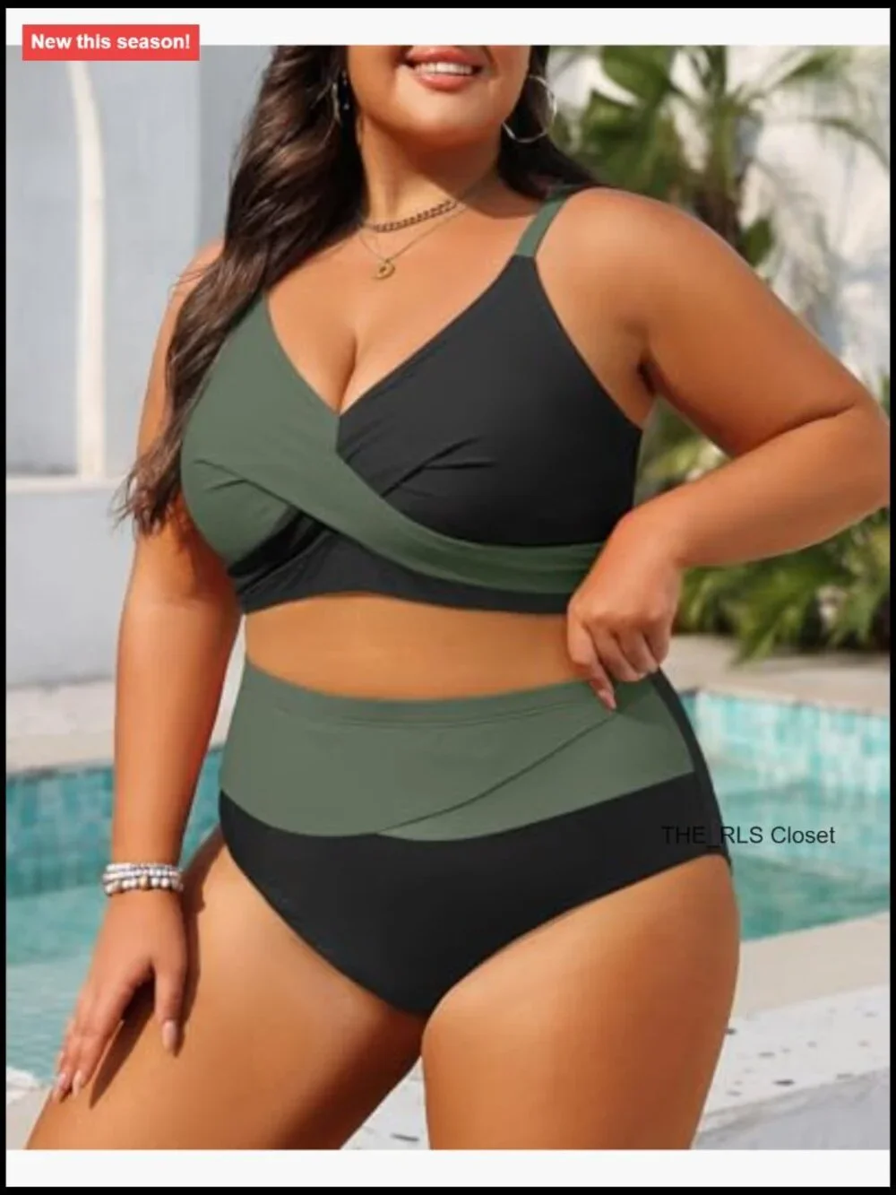Plus Size High Waisted Bikini Set Tummy Control Push Up Two Piece Bathing Suit